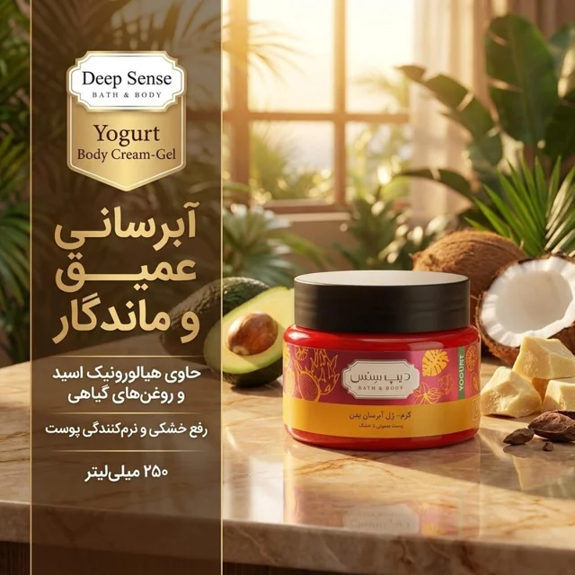 کرم ژل آبرسان بدن دیپ سنس مدل yogurt حجم 250 میلی‌لیتر مناسب پوست معمولی تا خشک با هیالورو 102944752
